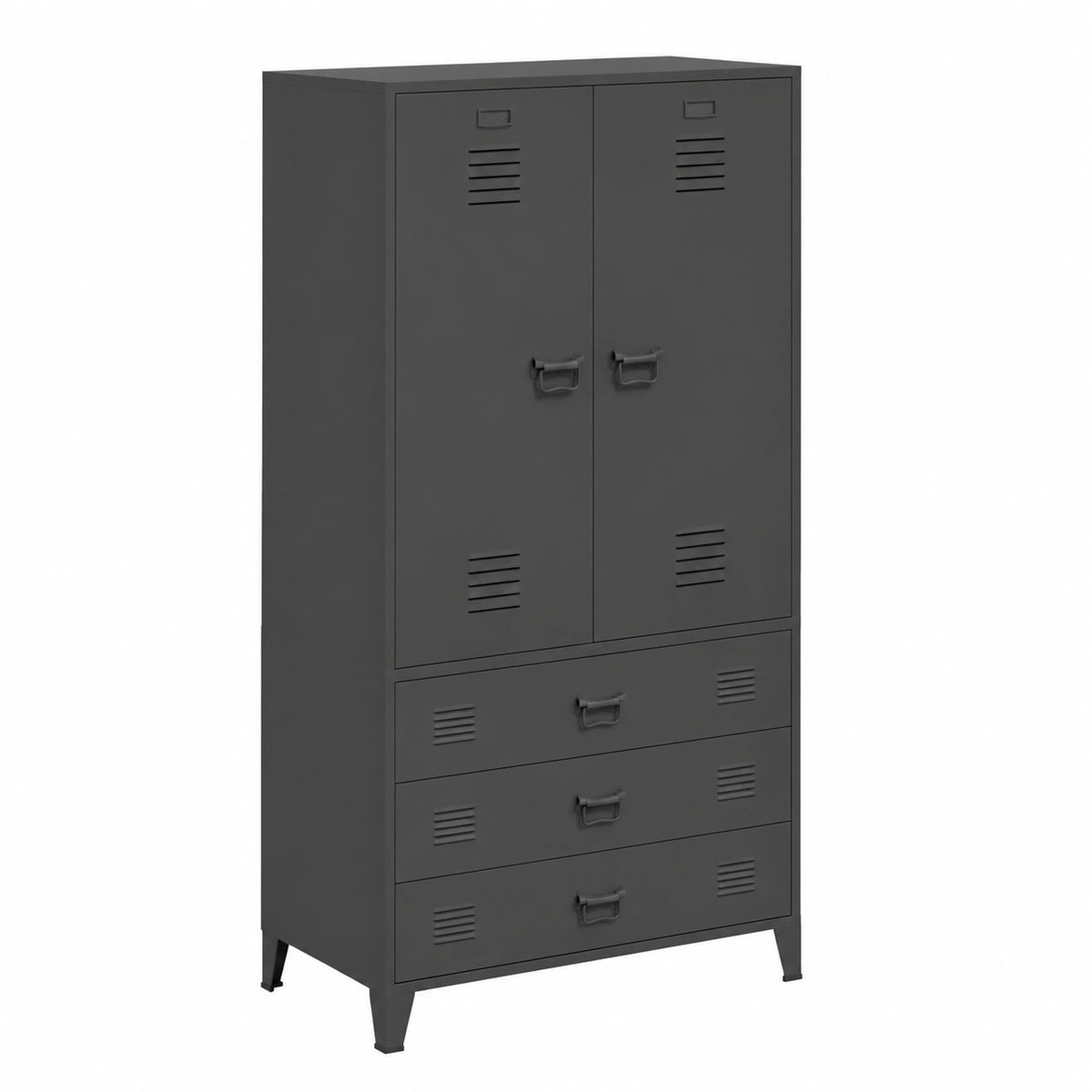 Armoire, avec rangement, en métal, 90 x 50 x 180 cm, coloris anthracite, pour la chambre