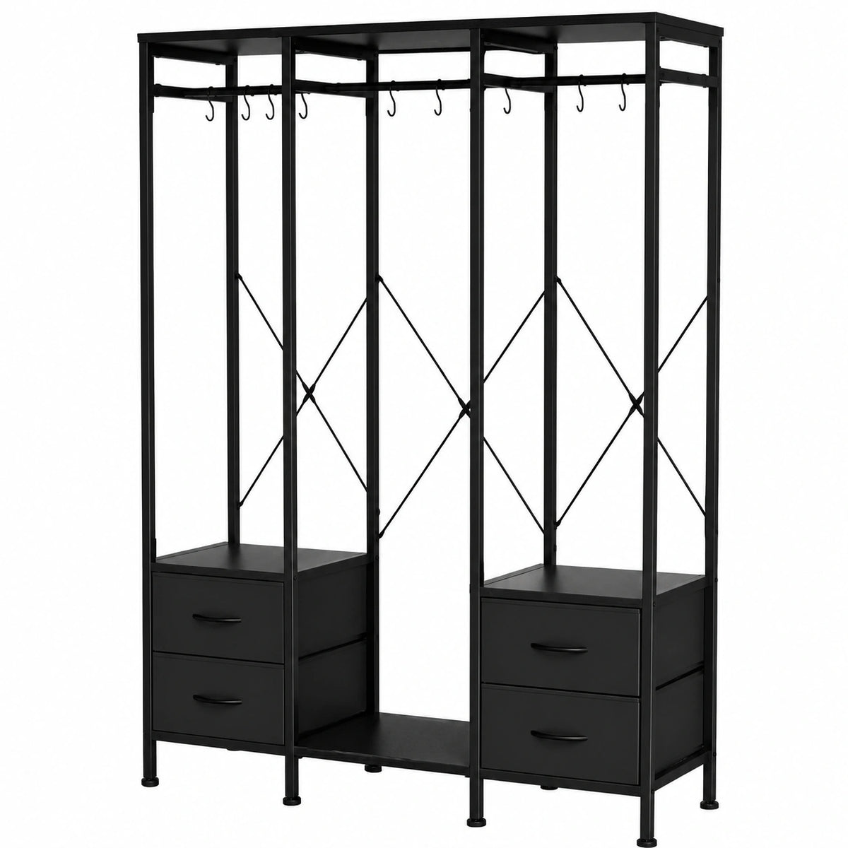 Armoire, en tissu, avec tiroirs, avec crochets, coloris noir, pour la chambre