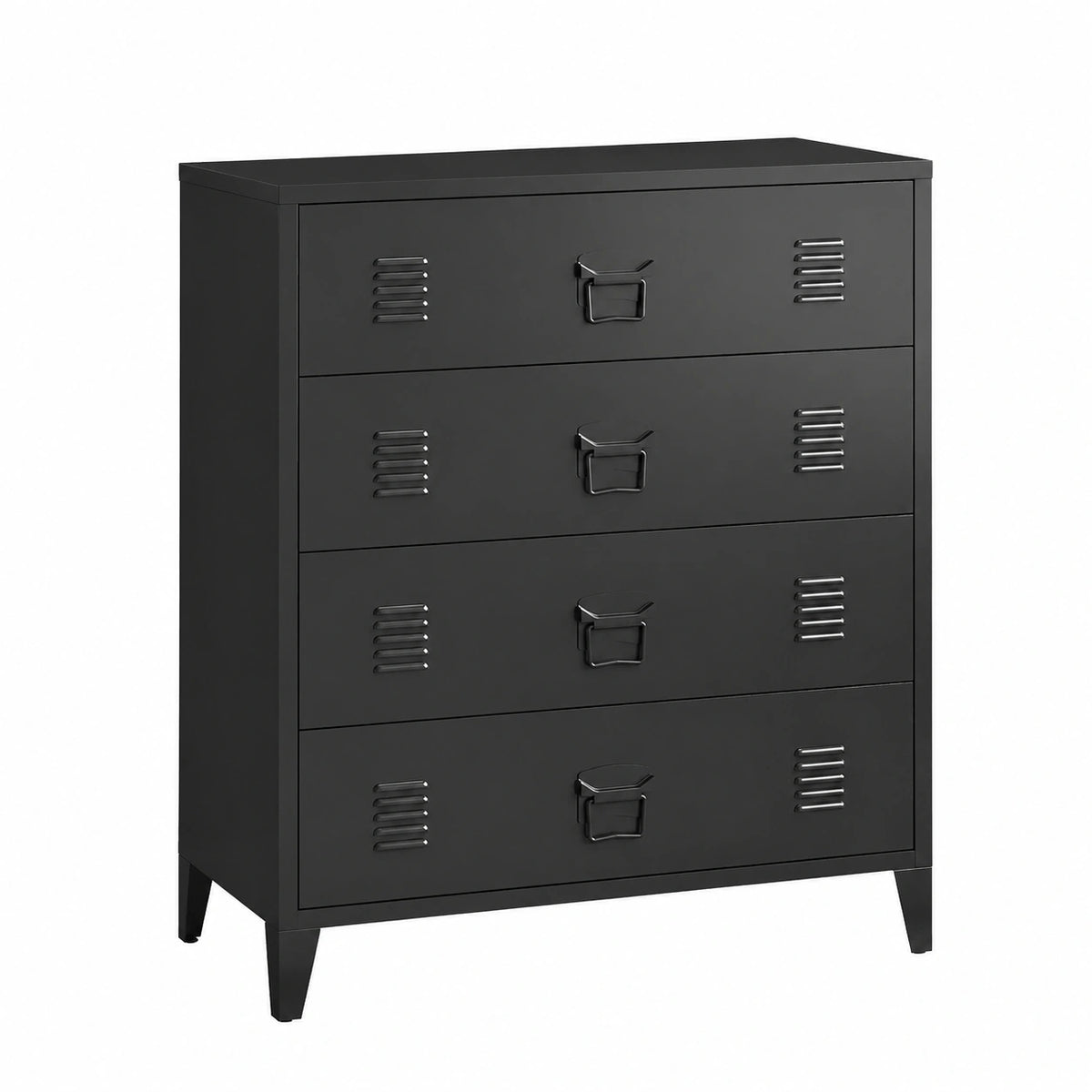 Commode, en acier, avec rangement, avec tiroirs, coloris noir, 92 x 80 x 40 cm, pour la chambre ou le salon