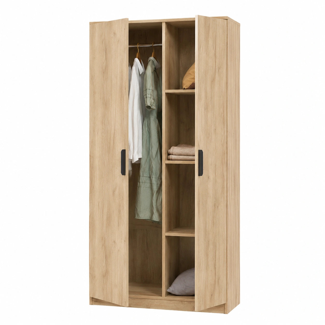 Armoire, avec rangement, avec étagères, en chêne et panneaux de bois, 176 x 80 x 52 cm, pour la chambre