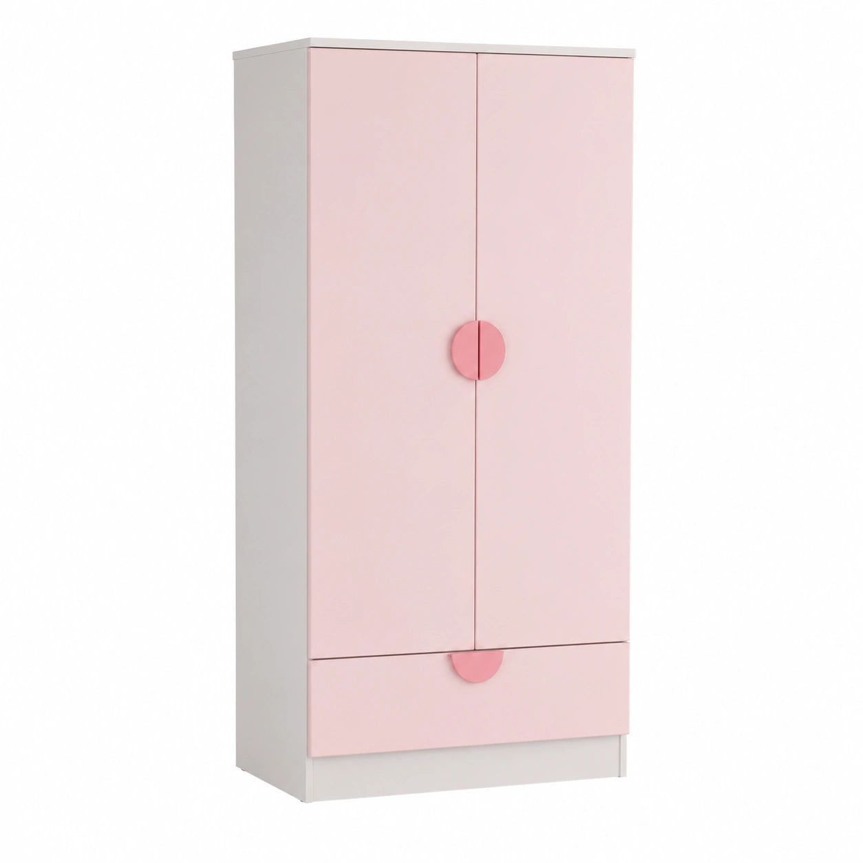 Armoire, avec rangement, avec tiroirs, avec portes, en panneaux de bois, coloris blanc et rose, 123 x 60 x 40 cm, pour la chambre