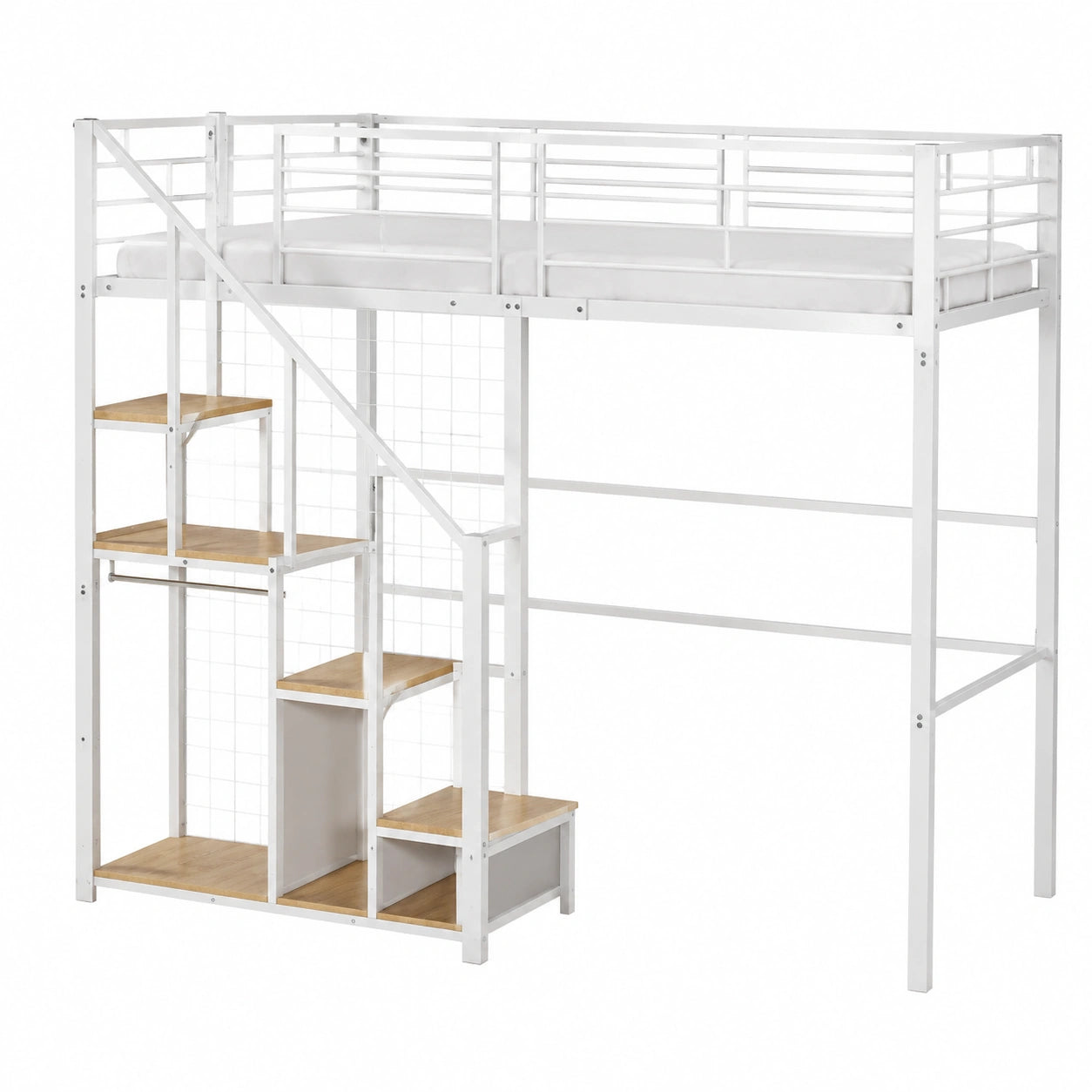 Lit gain de place, avec rangement, 2 places, 140 x 200 cm, coloris blanc, pour la chambre