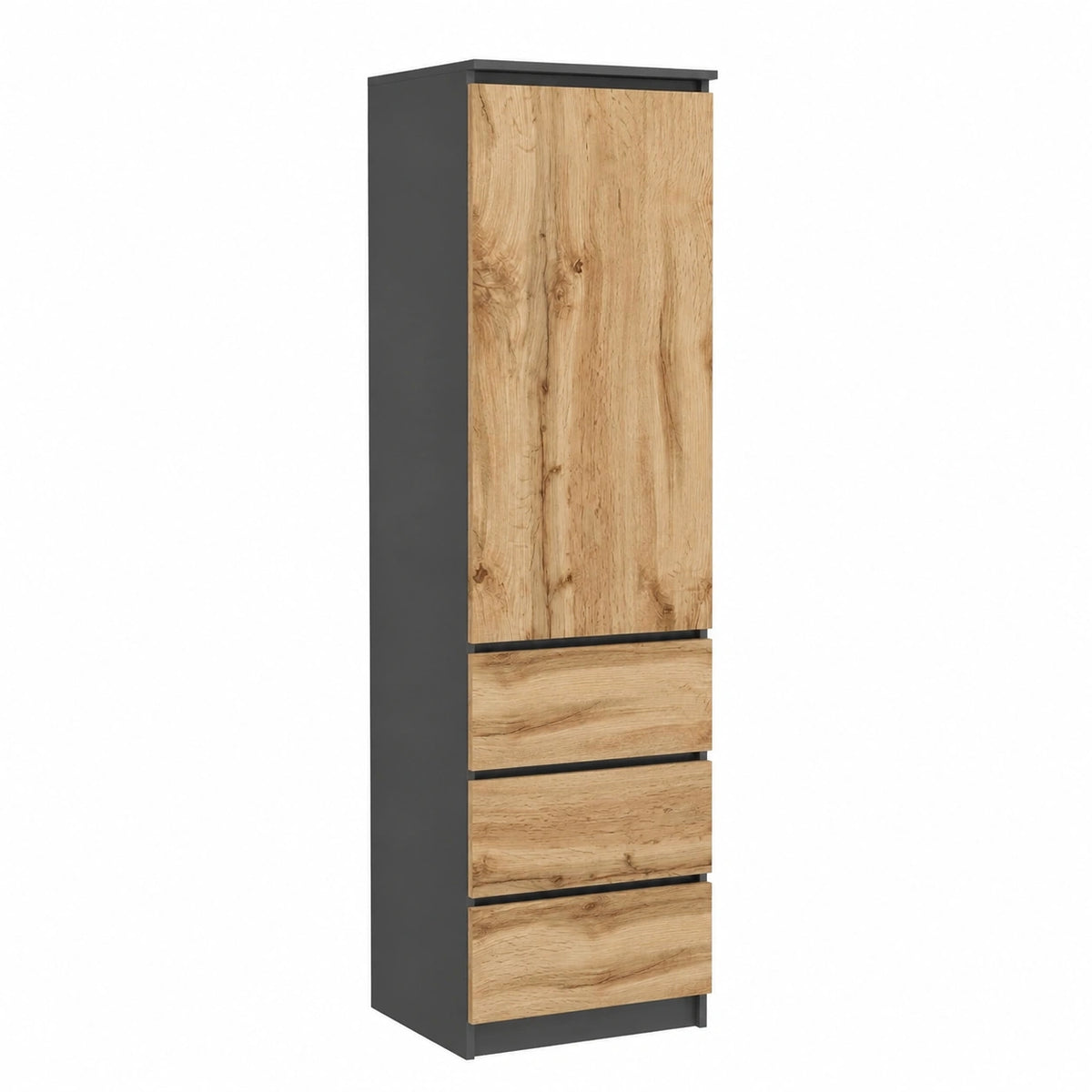 Armoire, avec rangement, avec tiroirs, avec portes, en chêne, 180,5 x 50 x 40 cm, coloris graphite, pour la chambre