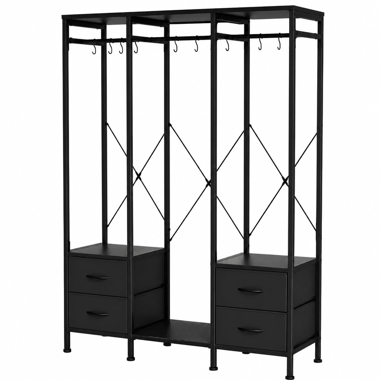 Armoire, en tissu, avec tiroirs, avec crochets, coloris noir, pour la chambre
