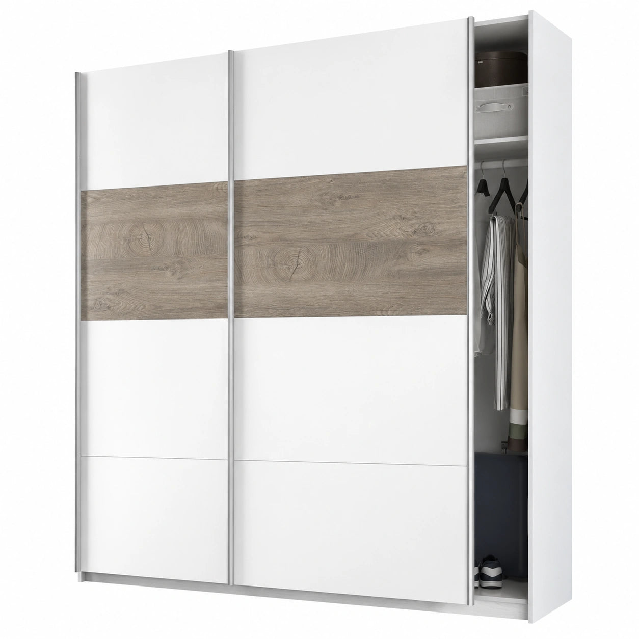 Armoire, avec portes coulissantes, avec portes, en chêne, coloris blanc, 180 x 200 x 60 cm, pour la chambre