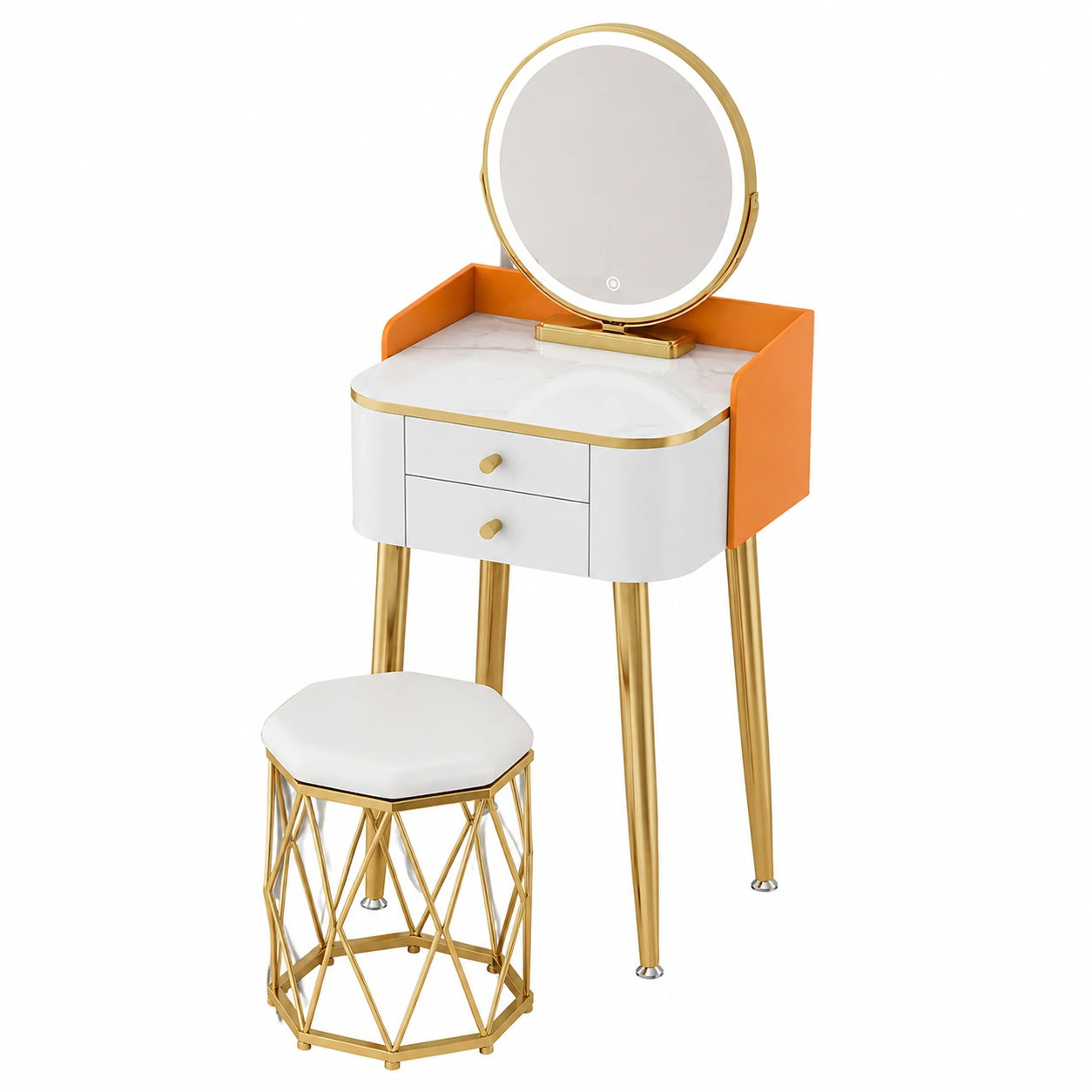 Armoire, réglable, avec tiroirs, coloris blanc et orange, pour la chambre