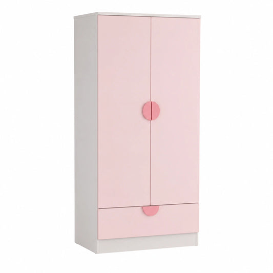 Armoire, avec rangement, avec tiroirs, avec portes, en panneaux de bois, coloris blanc et rose, 123 x 60 x 40 cm, pour la chambre